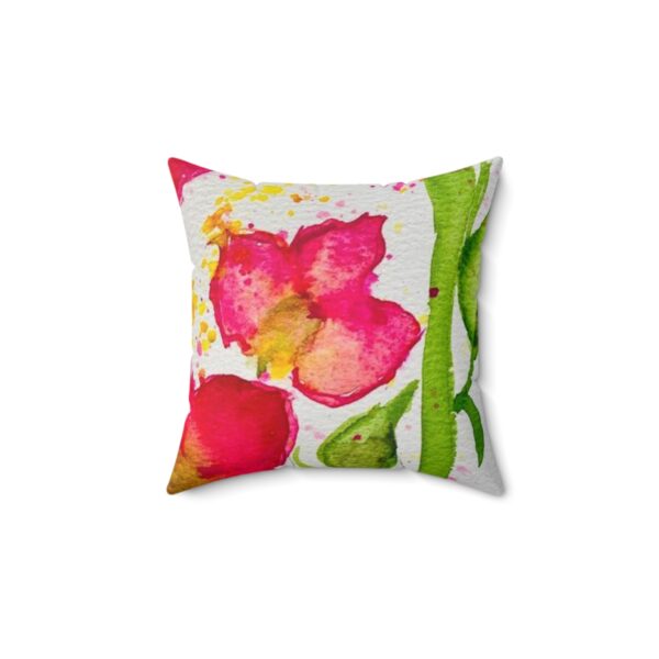 Watercolor Red Flowers Spun Polyester Square Pillow