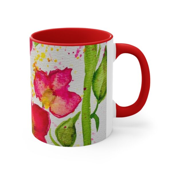 Watercolor Red Flowers - Accent Coffee Mug, 11oz - Image 4